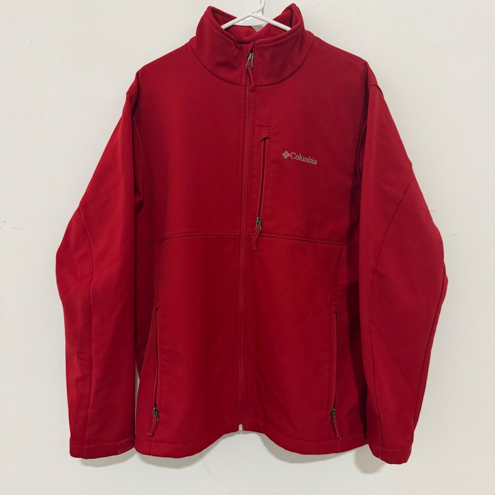 Columbia Mens Red Softshell Fleece Lined Full Zip Jacket Large